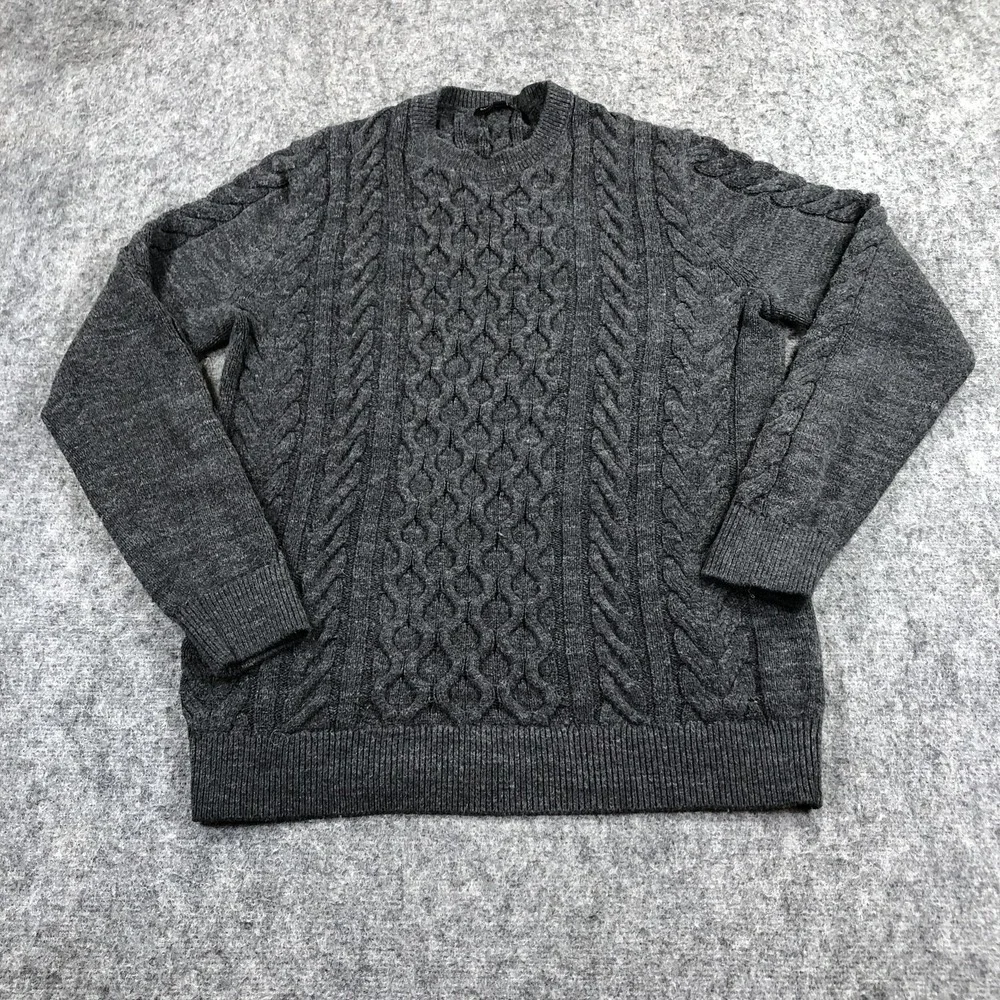 Banana Republic Sweater Mens M Gray Cable Knit Wool Blend Crewneck Pullover